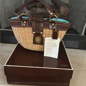Coach Brown and Tan Woven Tote